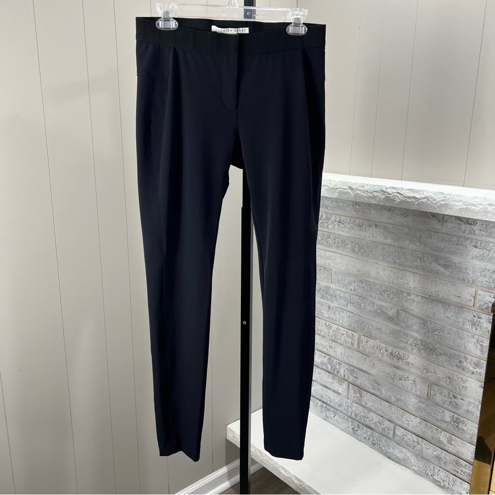 Veronica Beard Navy Nylon Black Elastic Stretch Waist Skinny Fit Pants 8